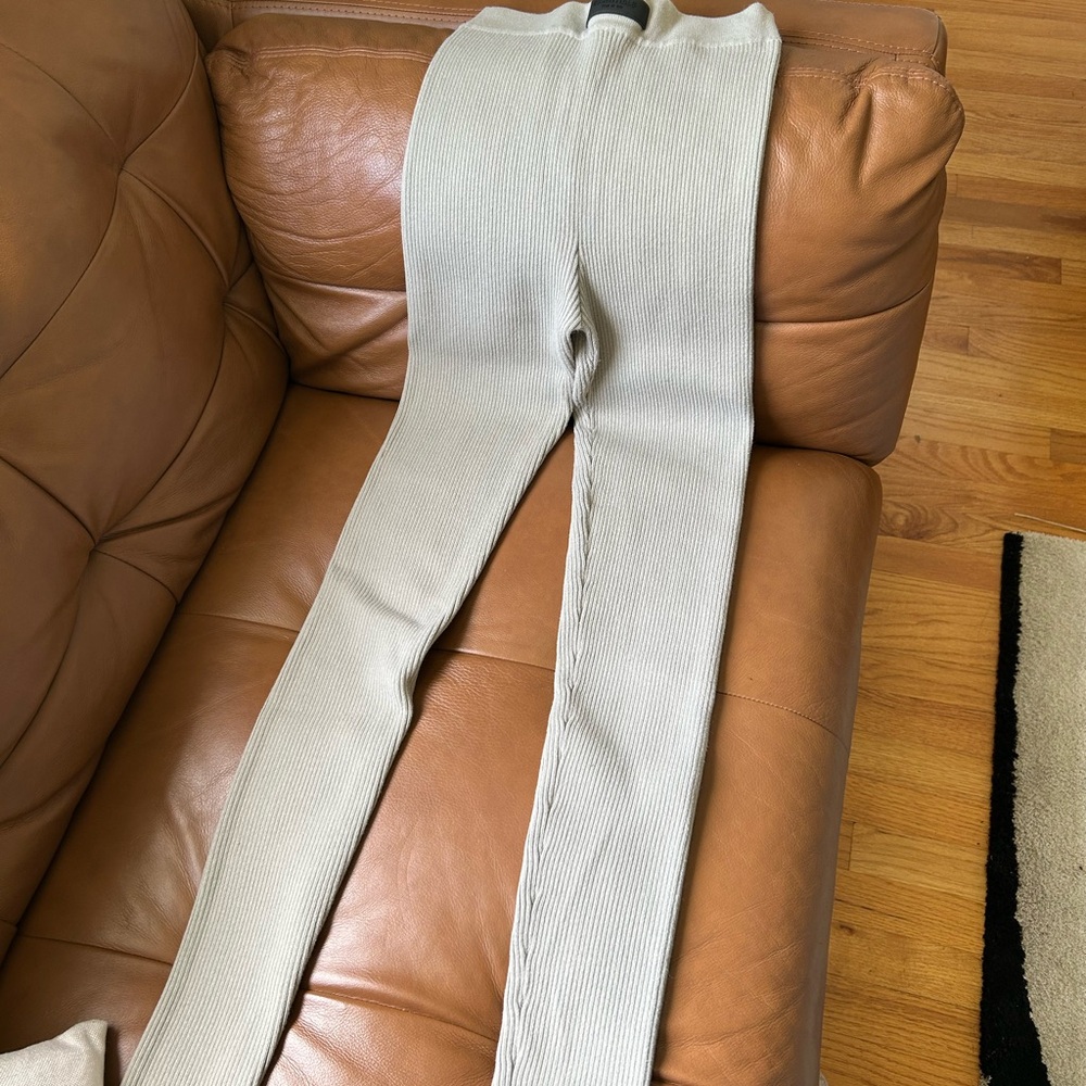 Essentials Tan Knit Pants Full-Length Stretch